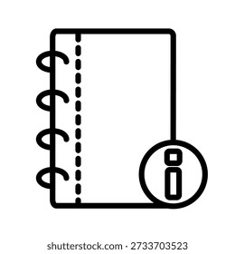 Notebook em espiral com ícone de informações – Guia de ajuda, instruções e conceito de documentação