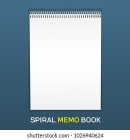 A spiral notebook. Layout. Notebook. Empty header cap to insert your images, template. Lies on the table, top view, open. Isolated on blue background, vector illustration