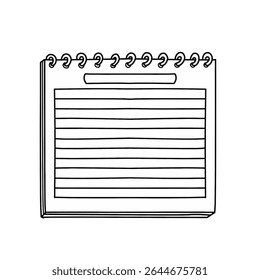 Spiral notebook line art vector illustration. Hand drawn minimalist lined notebook icon
