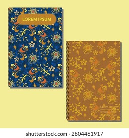 Spiral Notebook with Paisley Peacock Feather Seamless Vector Pattern Blue Gold