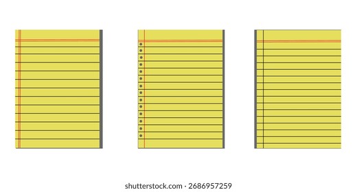  Espiral Notebook Paper Templates Set Graph, Ruled Blank Vetor
