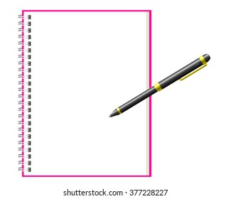 spiral notebook and pen black.