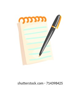 Spiral notebook with pen cartoon vector Illustration