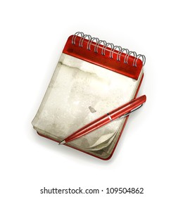 Spiral notebook with pen, old-style vector isolated