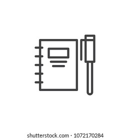 Spiral notebook and pen outline icon. linear style sign for mobile concept and web design. Binder with pencil simple line vector icon. Symbol, logo illustration. Pixel perfect vector graphics