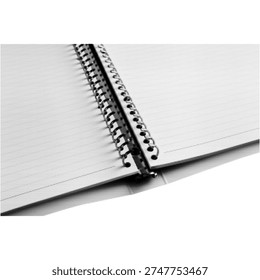 Spiral notebook with pen standing between pages isolated on white background. Minimal concept of writing, creativity, planning, education, and idea development.