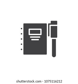 Spiral notebook and pen vector icon. filled flat sign for mobile concept and web design. Binder with pencil simple solid icon. Symbol, logo illustration. Pixel perfect vector graphics