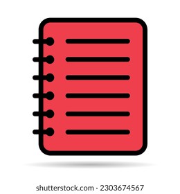 Icono de sombra de bloc de notas en espiral, símbolo de página en blanco de papel, nota ilustración vectorial plana web .