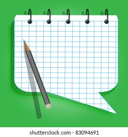 Spiral notebook speech bubble with pen
