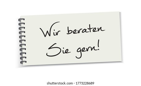 Spiral Notebook Template With German Message We Are Happy To Help! - Vector Illustration - Isolated On White Background