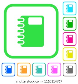 Spiral notebook vivid colored flat icons in curved borders on white background