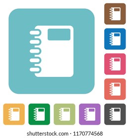 Spiral notebook white flat icons on color rounded square backgrounds