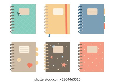 Spiral Notebooks Collection. Hand drawn Vector Illustration Stationery Set