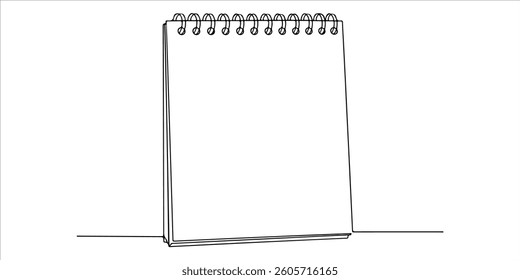 spiral notepad with blank page continuous single line art drawing sketch on white background