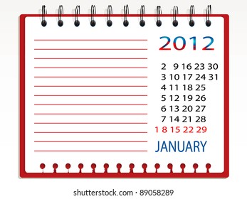 Spiral notepad with calendar for January 2012