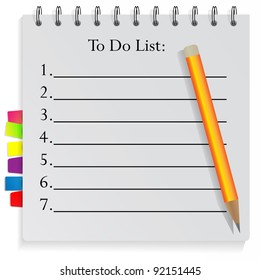 Spiral notepad To Do list with bookmarks and pencil