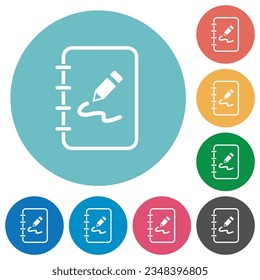 Spiral notepad with drawing outline flat white icons on round color backgrounds