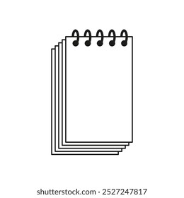 Symbol für spiralförmigen Notizblock. Leere Seiten gestapelt. Einfaches Vektorsymbol. Schwarzes Umrissdesign.
