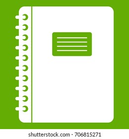 Spiral notepad icon white isolated on green background. Vector illustration