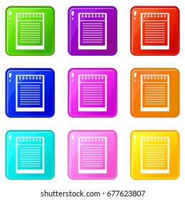 Spiral notepad icons of 9 color set isolated vector illustration