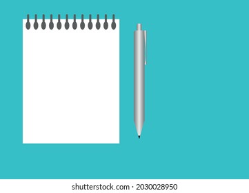 spiral notepad and pen vector icon eps 10.