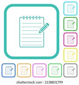 Spiral notepad with pencil vivid colored flat icons in curved borders on white background