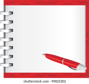 Spiral notepad and red ballpen. Vector