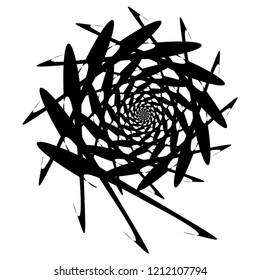 Spiral object on a white background. Arrows, rays, rotation.