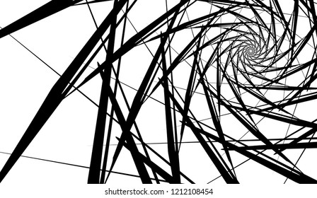 Spiral object on a white background. Arrows, rays, rotation.