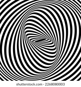 Spiral optical illusion. Black and white vortex lines. Striped twisty pattern with dynamic kaleidoscope effect. Vector graphic illustration. svg