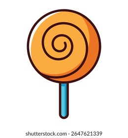 Spiral orange lollipop candy cartoon illustration isolated on white background