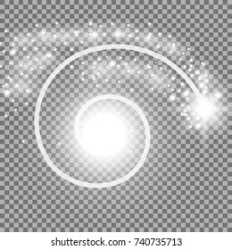 Spiral with particle dust and sparks on transparent background, white color