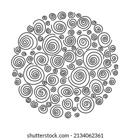 Patrón espiral negro. Un patrón retro abstracto de formas geométricas. Una onda geométrica de fondo de círculos. Patrón de vectores abstracto y sin fisuras con forma de espiral redondeada a mano hecha con un pincel.