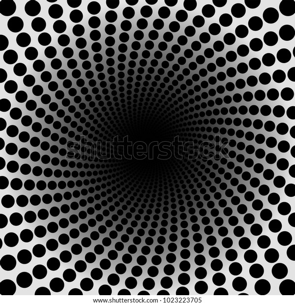 緩和曲線のパターン 暗い中心に黒い点線のトンネル ねじれた円形の背景イラスト 催眠術 サイケデリック のベクター画像素材 ロイヤリティフリー