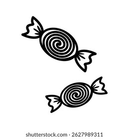 Spiral Pattern Candies Outline style, duo of wrapped candies, symbol of sweet treats, ideal for celebration graphics and party favors.