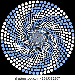 Spiral Pattern with Circular Dots in Black, Blue, and White Colors