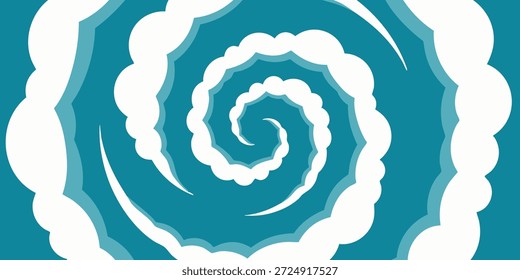 Una ilustración de patrón en espiral con varios tonos de Formas azules y blancas sobre un fondo azul visto directamente desde arriba