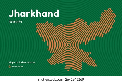 Mapa del patrón espiral de Jharkhand con capital Ranchi – Estado indio rico en recursos