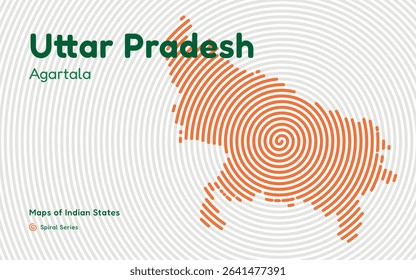 Spiral Pattern Map of Uttar Pradesh Featuring Capital Lucknow – Indian Region Series