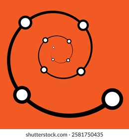 spiral pattern with nodes along the curve representing key milestones or turning points in a process of development 