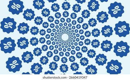 Spiral pattern with percentage discount badges perfect for online sales, promotional banners, and other campaigns.