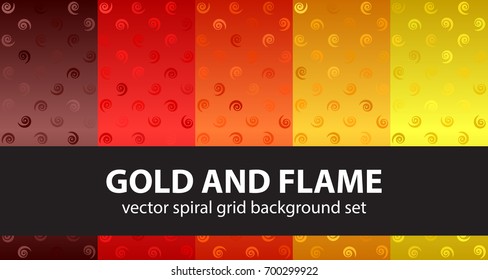 Spiral pattern set Gold and Flame. Vector seamless backgrounds