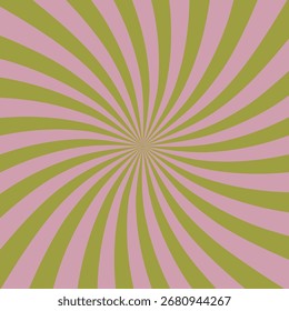 Spiral pattern vector, retro radial burst in olive green and pastel pink, stock vector
