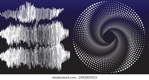 Spiral with pentagonal stars. White color on white background