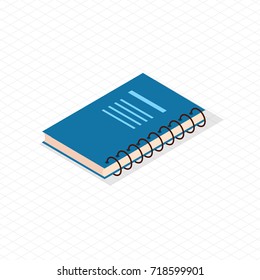 Spiral personal diary blue notebook with place for text vector realistic illustration isolated on checkered background. Notepaper or reminder, paper journal
