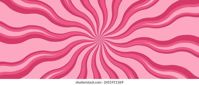 Spirale rosa Süßigkeiten Hintergrund mit Wirbel-Muster. Erdbeercreme-Cartoon-Bildschirmhintergrund. Süßigkeiten Marshmallow und Lolli abstrakte Twist Hintergrund. Vektorgrafik Sunburst psychedelische groovige Streifen