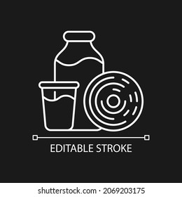 Placa espiral para el recuento bacteriano icono lineal blanco para el tema oscuro. Cuenta directa. Plástico espiral. Ilustración personalizable de línea delgada. Símbolo de contorno vectorial aislado para el modo nocturno. Trazo editable