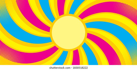 spiral Pop art comic background with star. Cartoon Vector Illustration
