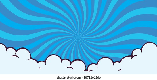 spiral Pop art comic background with cloud. Cartoon Vector Illustration