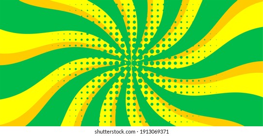 spiral Pop art comic background. Cartoon Vector Illustration yellow and green